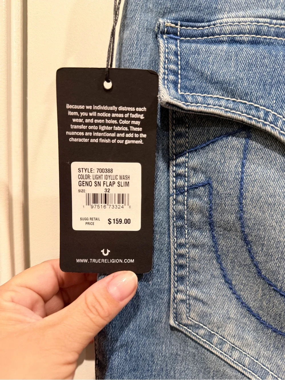 NWT True Religion Geno Relaxed Slim Flap Pocket Jeans Light Wash W32 L32
